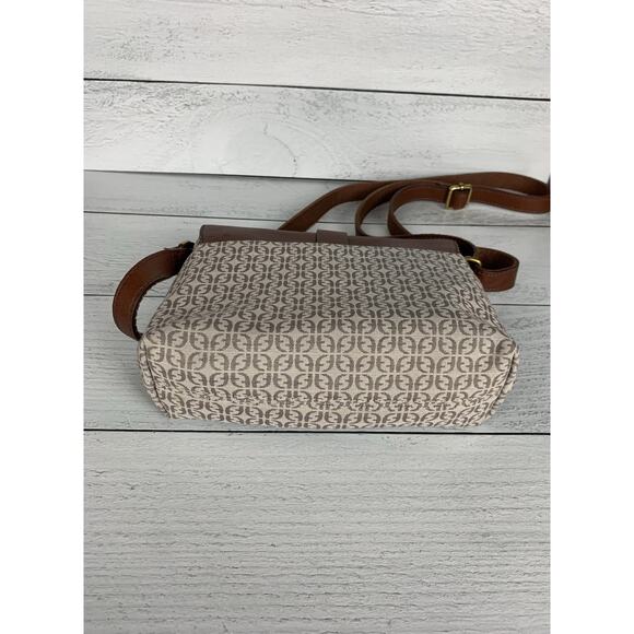 Fossil Women's Brown Leather Printed Fabric Crossbody Cute Shoulder Bag Purse - Picture 10 of 15